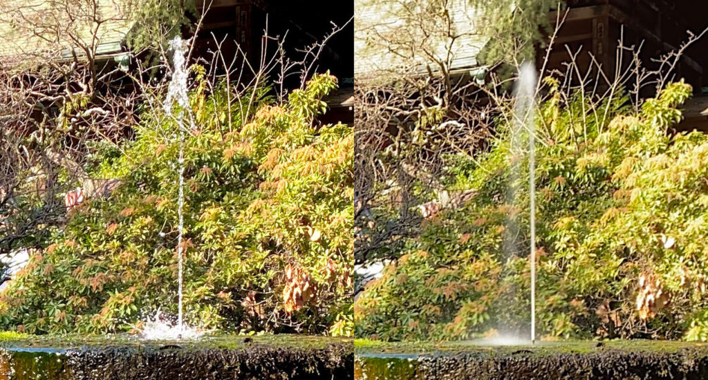 流れる水の対比（iPhone vs Spectreカメラ）
