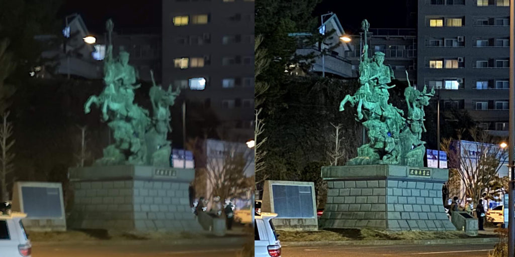 夜景の比較（Spectreカメラ vs iPhone 11）